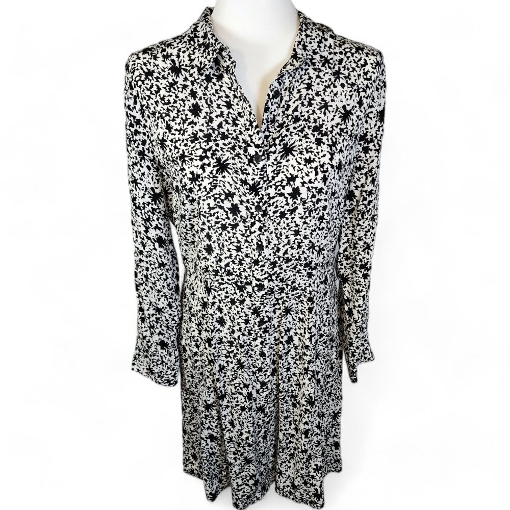 Whistles Floral Shirt Dress Black White Button Front Long Sleeve Size 8 - Picture 4 of 10